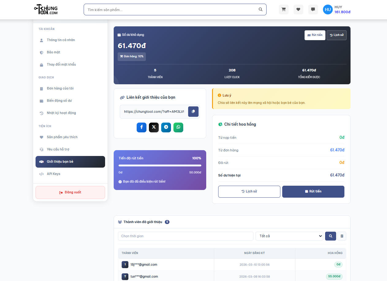 Chương trình Affiliate Chung Tool: chính sách, hoa hồng, cách lấy link giới thiệu